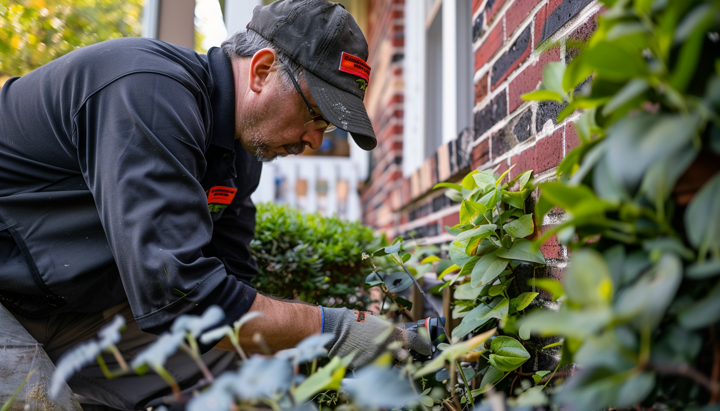 Person gardening near building